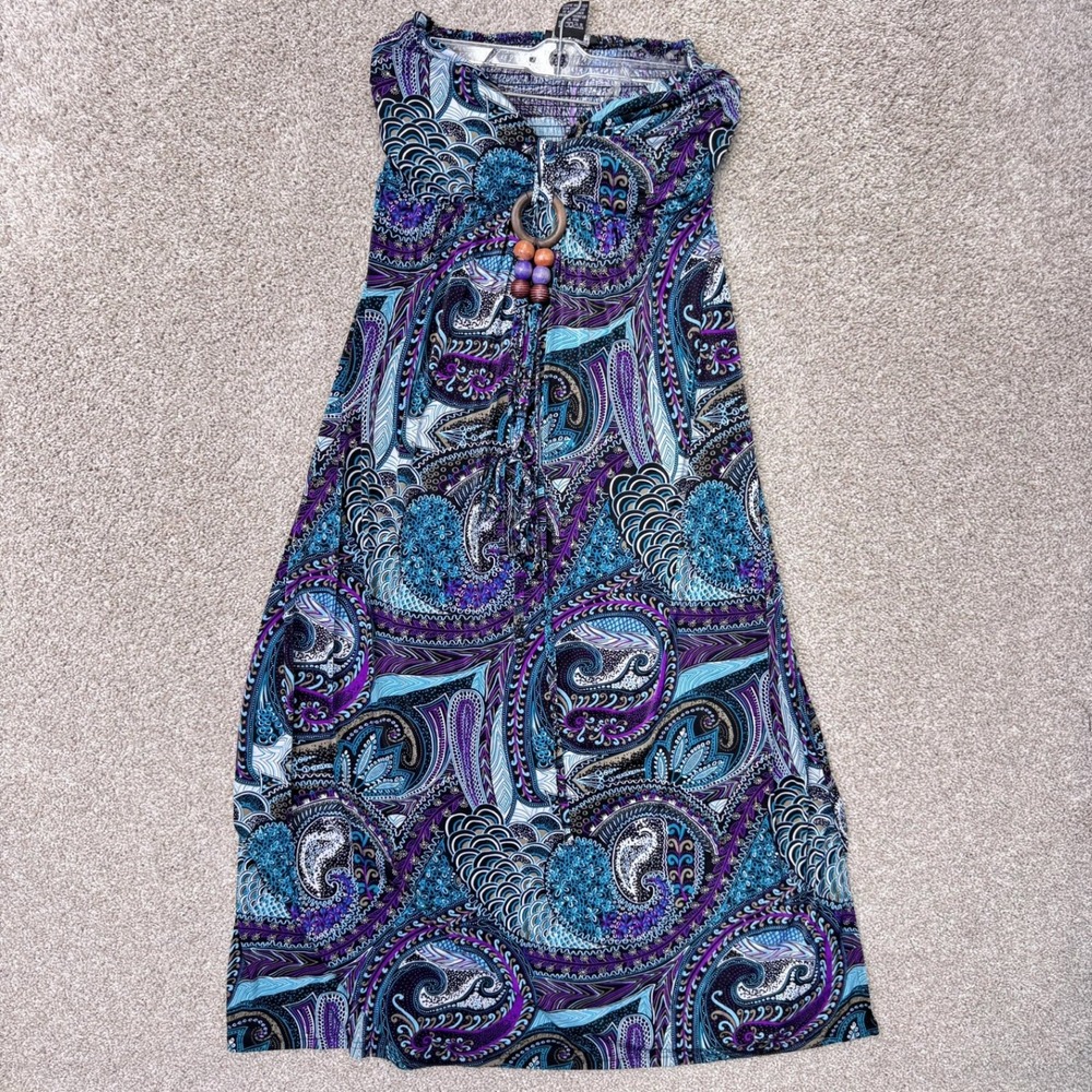 Studio West Maxi Dress Women S Purple Blue Paisley Strapless Boho EUC